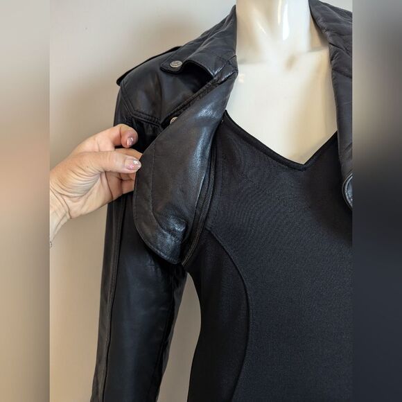 RARE Naked Angels Parasuco Black Bodycon Dress w/ Zip-Off Leather Moto Jacket S/ - Picture 8 of 15